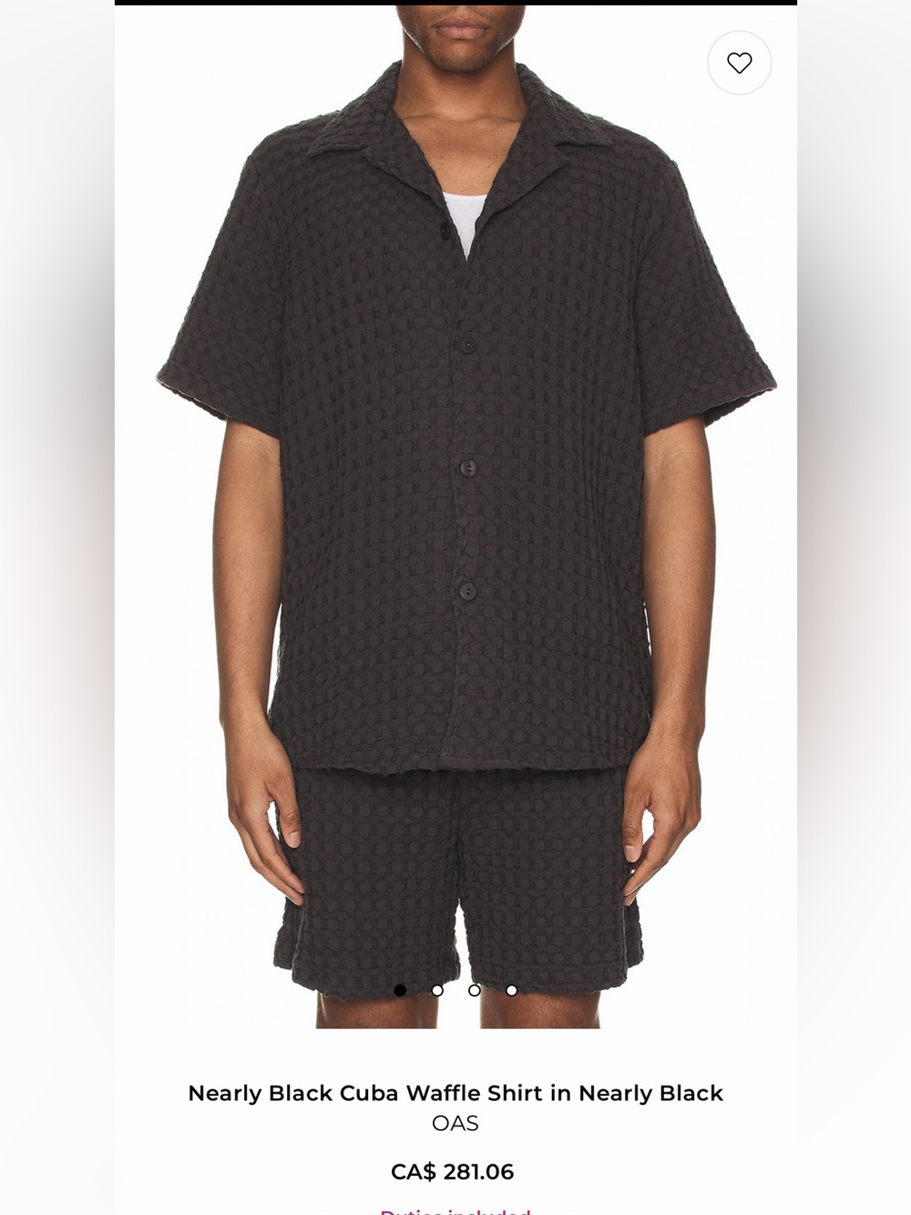 OAS Nearly Black Cuba Waffle Shirt Sz M